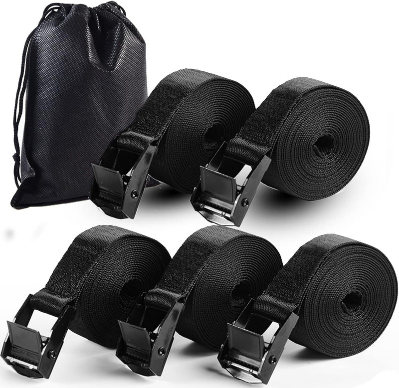 HUANSHA 5Pack Cam Buckle Tie Down Straps, 1" x 8 ft Heavy Duty Lashing Secure Strap Adjustable Black Pull Cinch Strap for Kayak, Cargo, Luggage, Bicycles,Truck, Car Roof Rack, Moving - Image 1